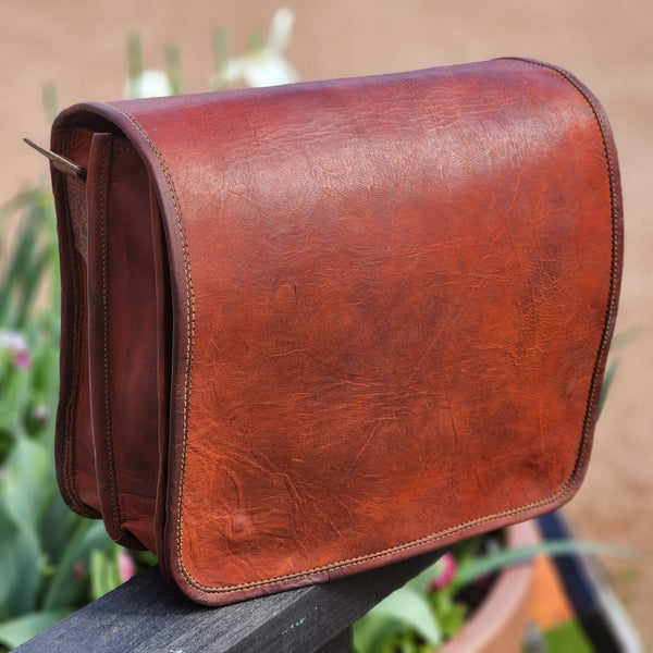 The Post 12 Inch Goat Leather Messenger Flap Satchel Day Bag