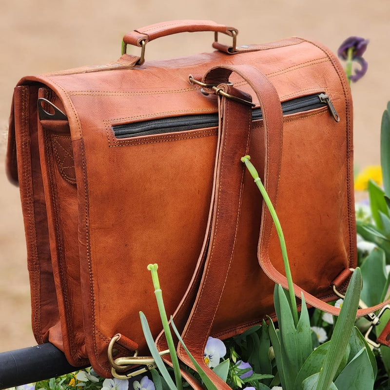 Pemulwuy 14-Inch Handmade Full Grain Leather Backpack & Satchel Bag