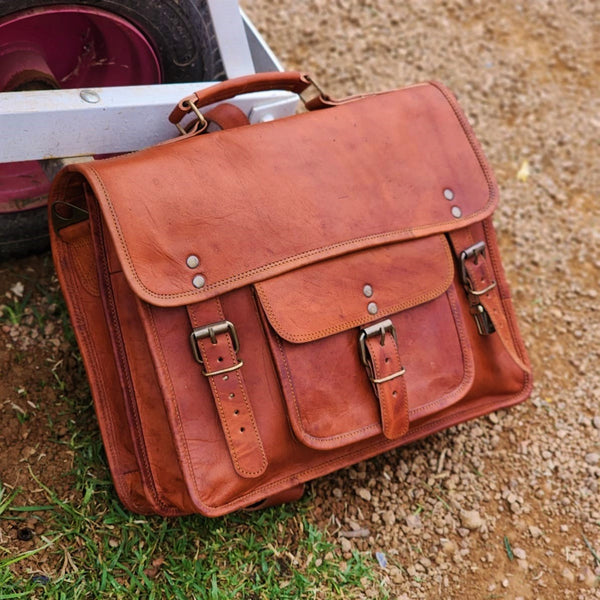 Pemulwuy 14-Inch Handmade Full Grain Leather Backpack & Satchel Bag