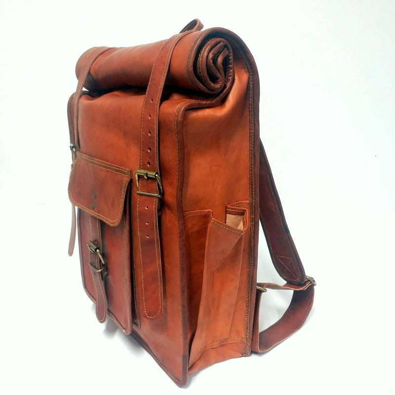 The Tank 14 Inch Indiana Jones Goat Leather Roll Top Backpack