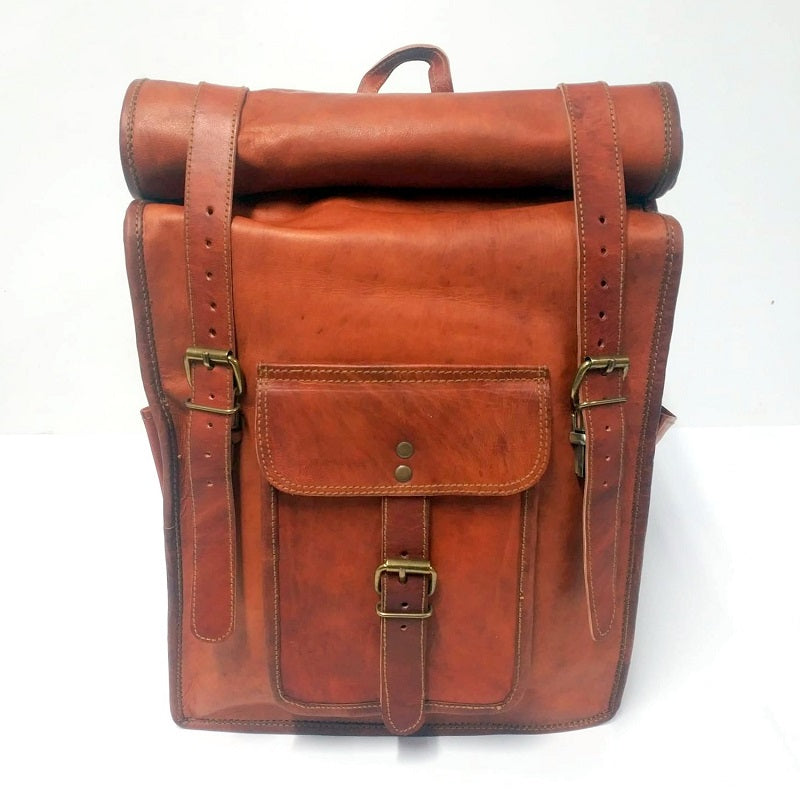 The Tank 16 Inch Indiana Jones Goat Leather Leather Roll Top Backpack