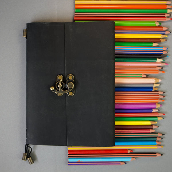 Midori A5 Journal Lock in Black Cowhide