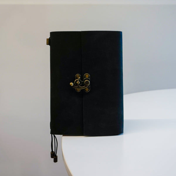 Midori A5 Journal Lock in Black Cowhide