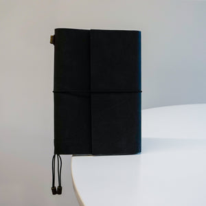 Midori A5 Journal Elastic in Black Cowhide