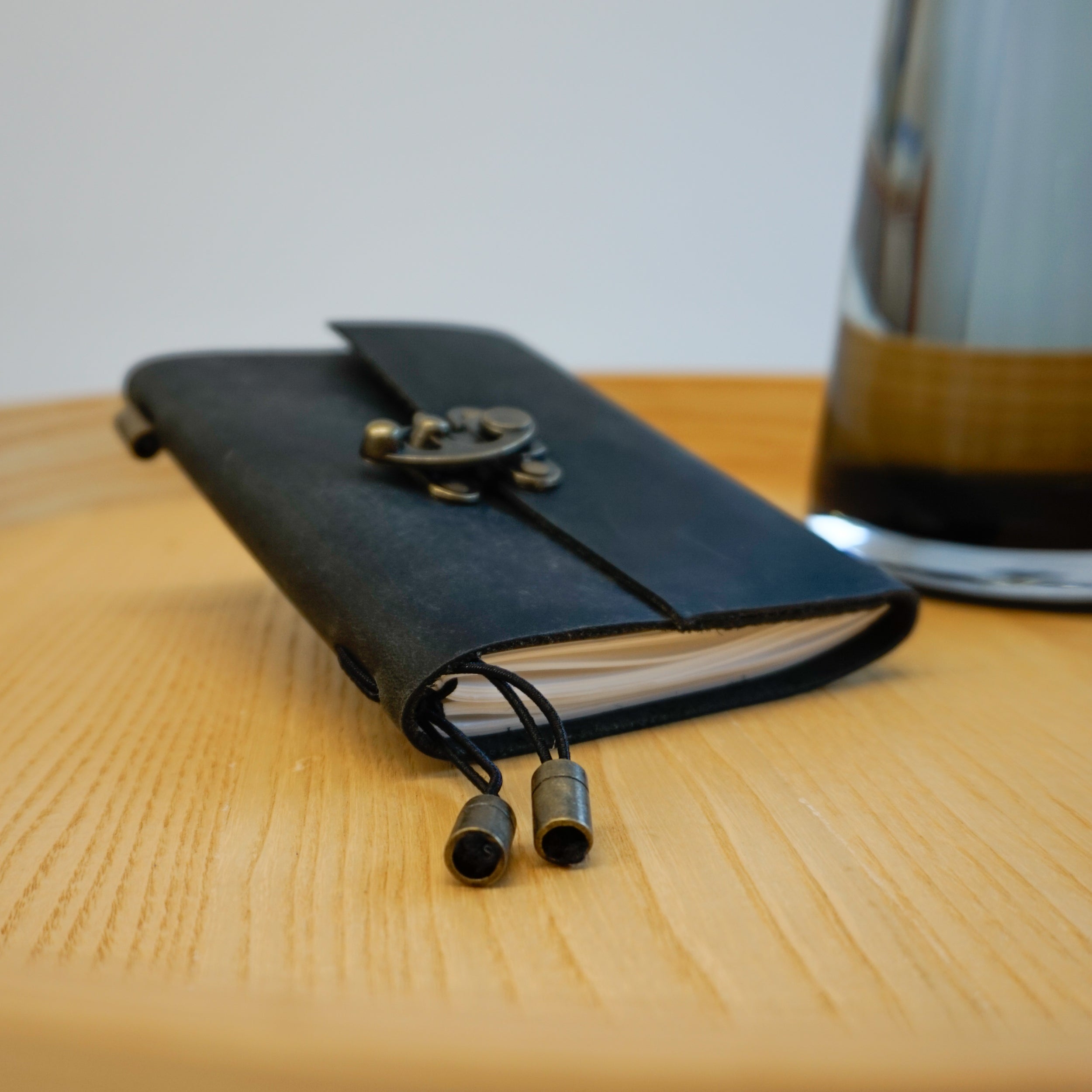 Midori A6 Journal Lock in Black Cowhide