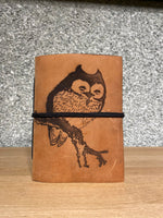 Cargar imagen en el visor de la galería, Owl on a Branch Handmade Natural Leather Journal

