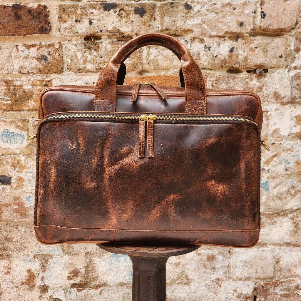 PYRMONT 16-BUFF-ZIP-LAPTOP BAG-BROWN