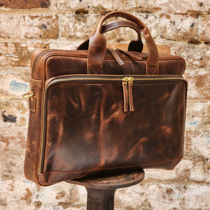 PYRMONT 16-BUFF-ZIP-LAPTOP BAG-BROWN