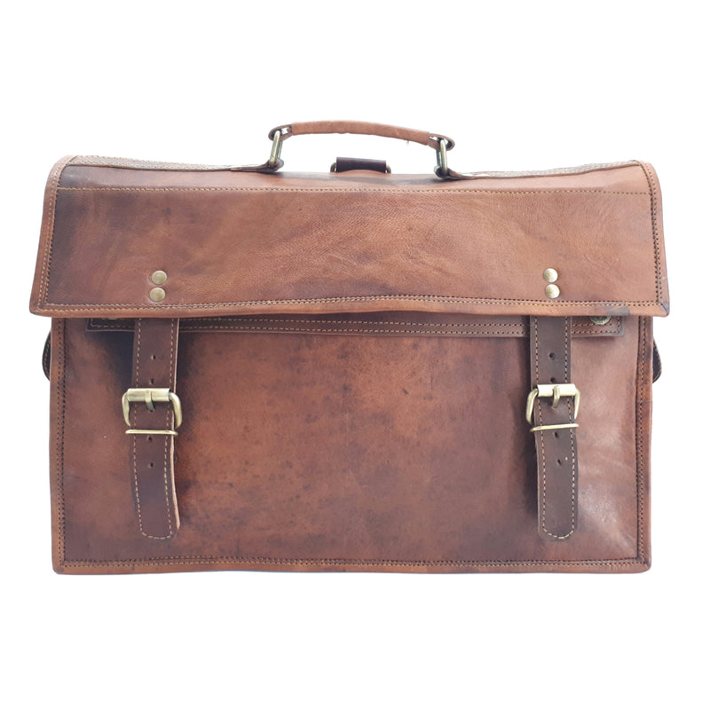 The Big Pommie 16-inch Old School Leather Satchel Bag